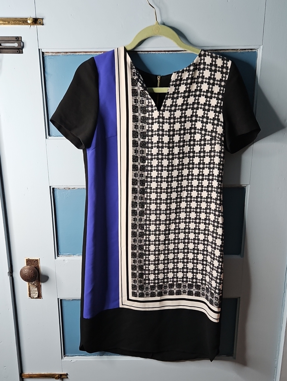 Ivanka Trump Black, Blue & White Geometric Shift Dress Size 6